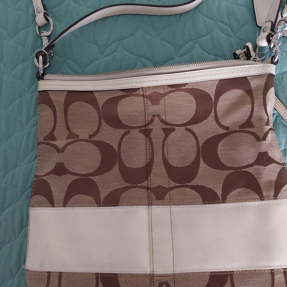 Coach Brown and Cream Signature Shoulder Bag